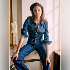 Sezane Brooklyn Jumper Dark Blue Denim Romper | Size 48 (US XL)